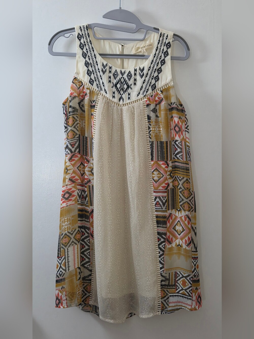 Rewind Cream Dress with Mustard & Black Tribal Panels